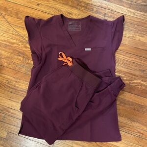 Figs Plum Scrub Set with Orange Accents